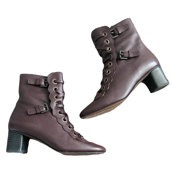 Chloe Calfskin Leather Deep Purple Orson Lace Up Heeled Booties EU 40/US 10 - Picture 2 of 14